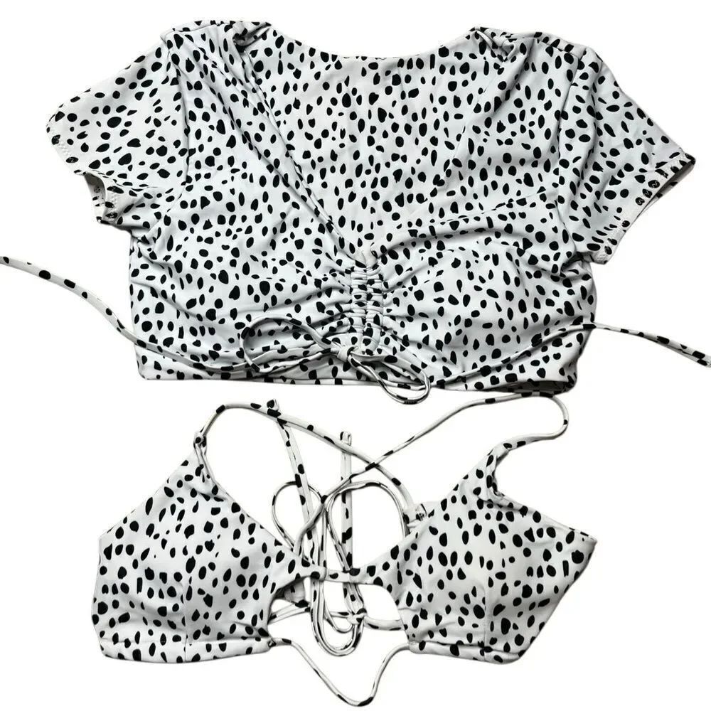 Zaful Black and White Spotted Swim Top Bundle Medium